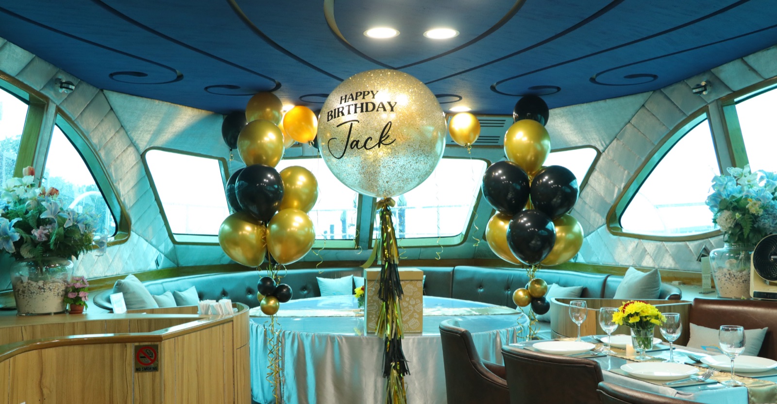 DAOMARINE YACHT air-conditioned cabin decorated for a birthday